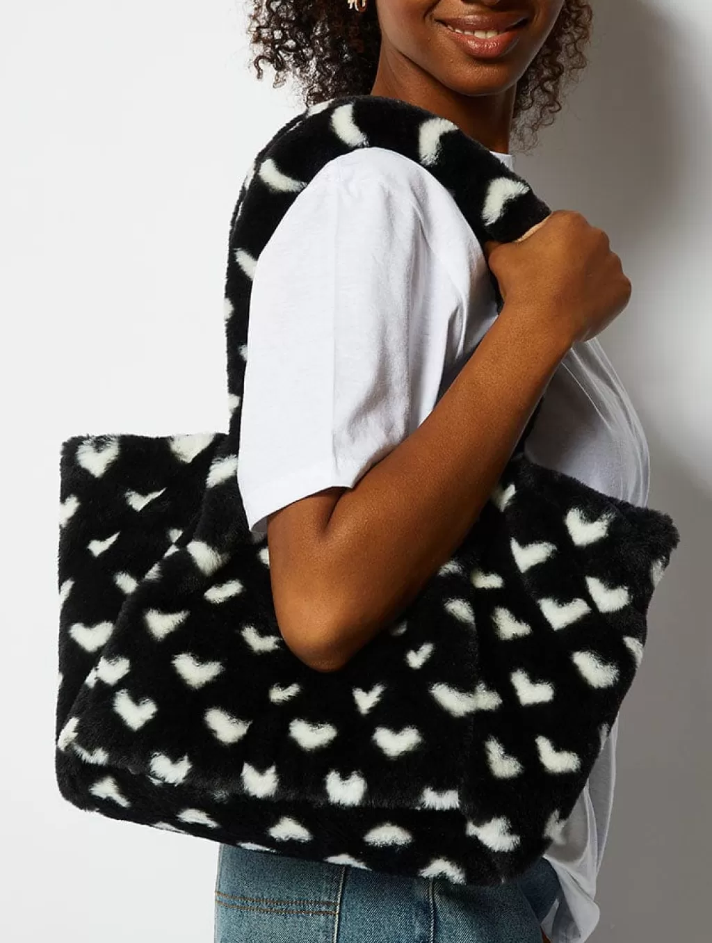 Shop All Accessories | Bags-Skinnydip London Black Fluffy Heart Tote Bag | Transitional Bags |