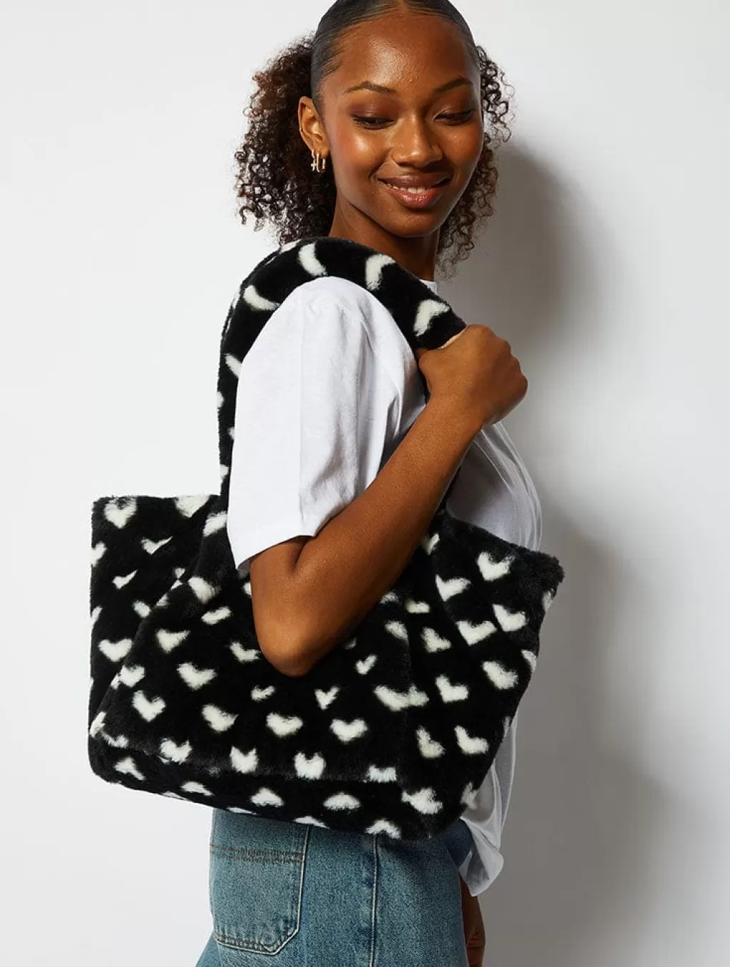 Shop All Accessories | Bags-Skinnydip London Black Fluffy Heart Tote Bag | Transitional Bags |