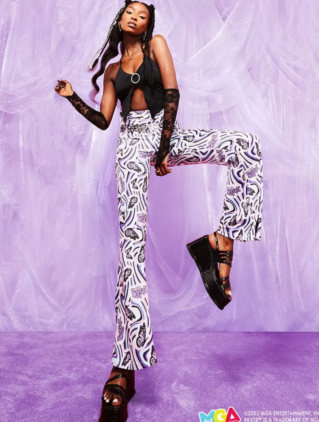 Bottoms-Skinnydip London Butterfly Print Jersey Flares | Bratz X Skinnydip |