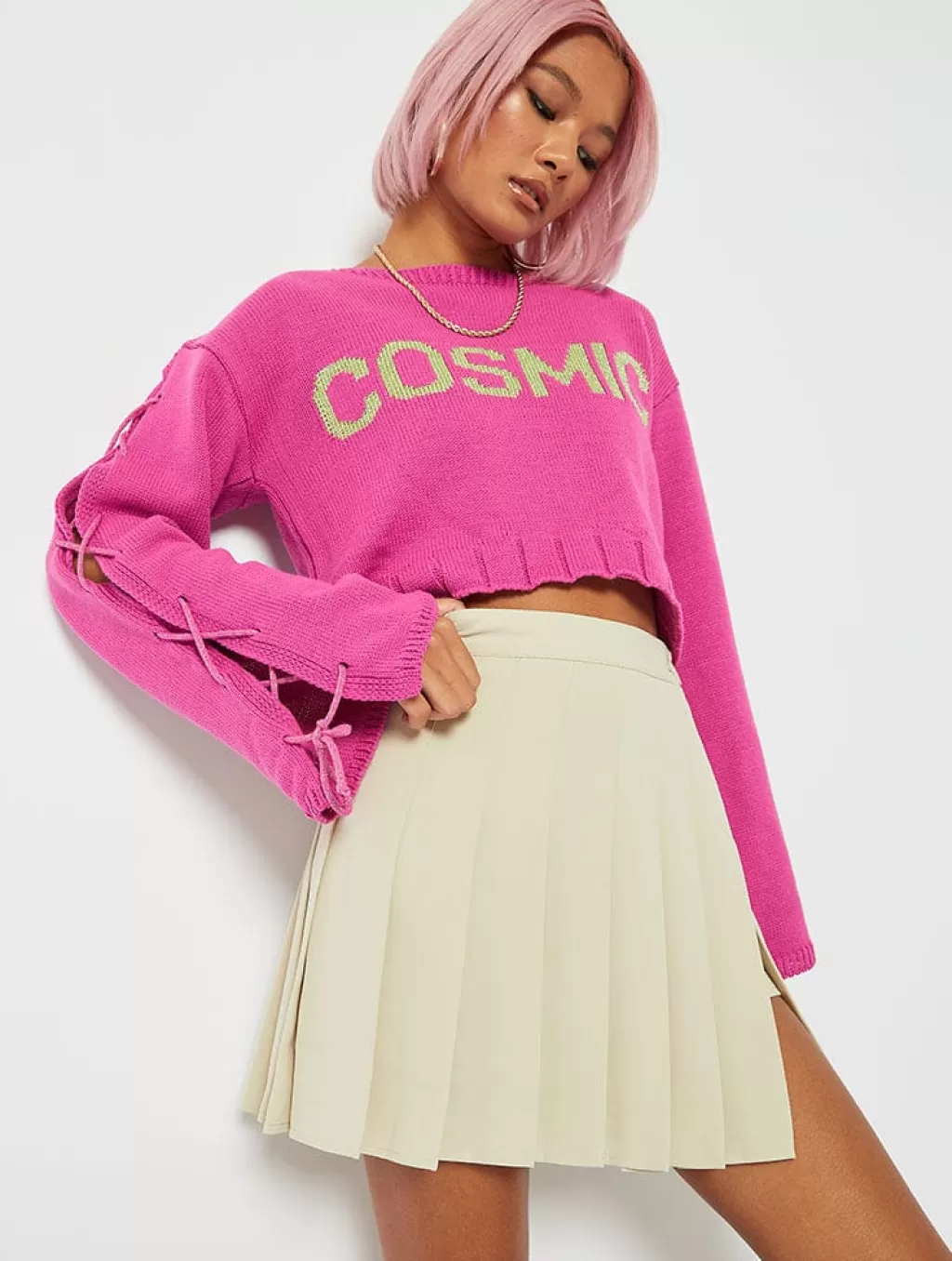 Jumpers & Cardigans | Shop All Clothing-Skinnydip London Cosmic Lace Up Pink Knitted Jumper | Clothing |