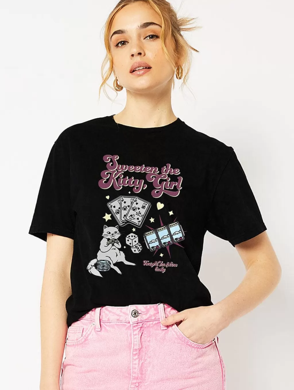 Tops & T-Shirts | Loungewear-Skinnydip London Kitty Girl Black T-Shirt | Womens Clothing |