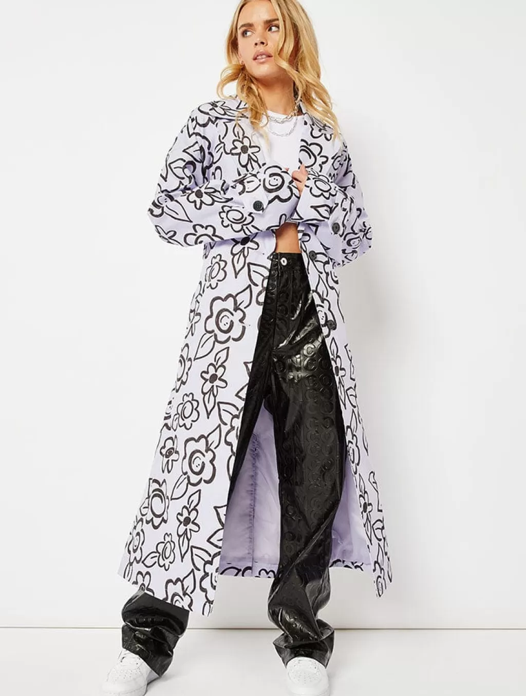 Coats & Jackets-Skinnydip London Lilac Happy Face Flower Trench Coat | Clothing |